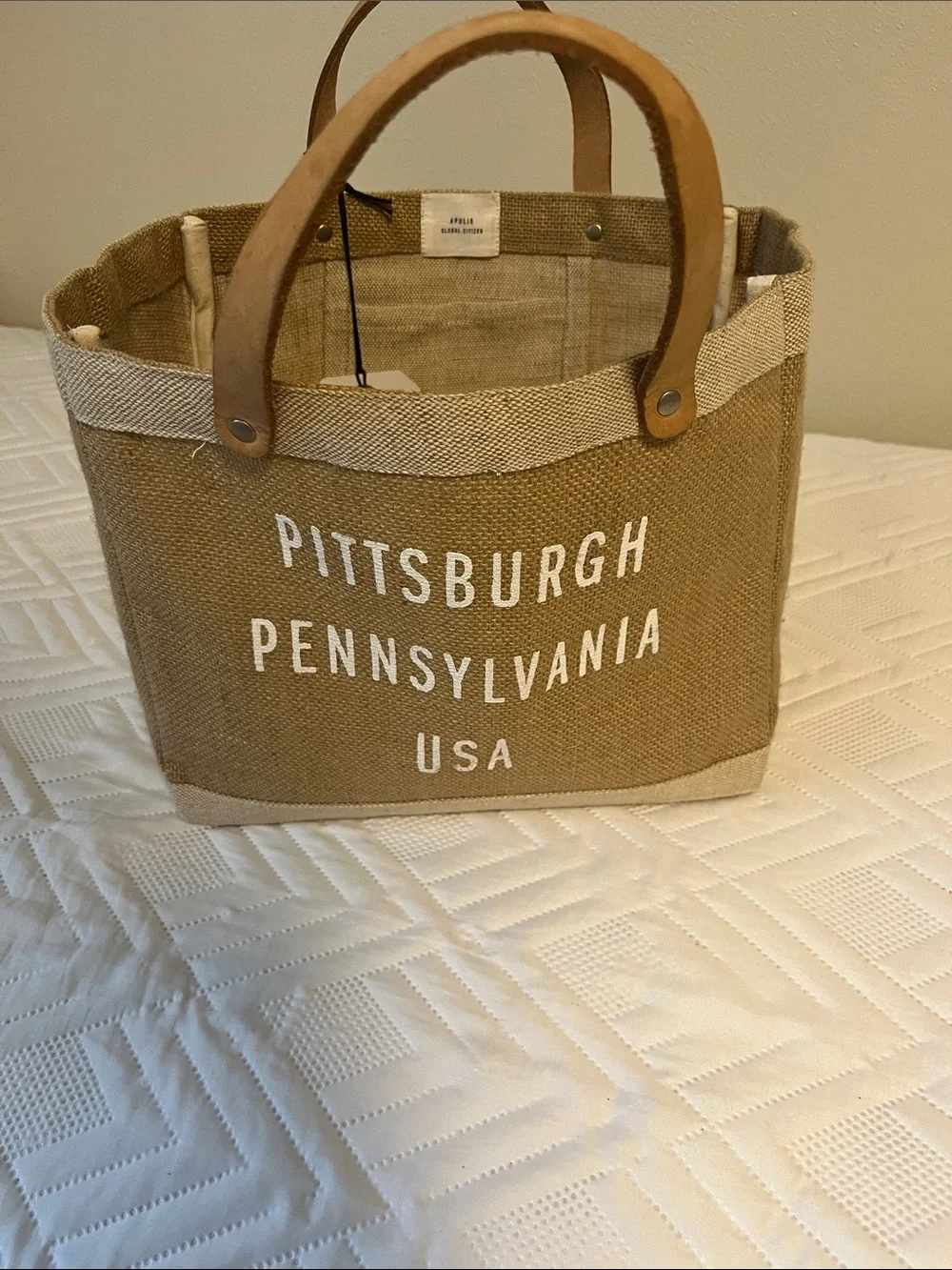 Pittsburgh Pennsylvania USA Jute Tote Bag with Leather Handles - Tan